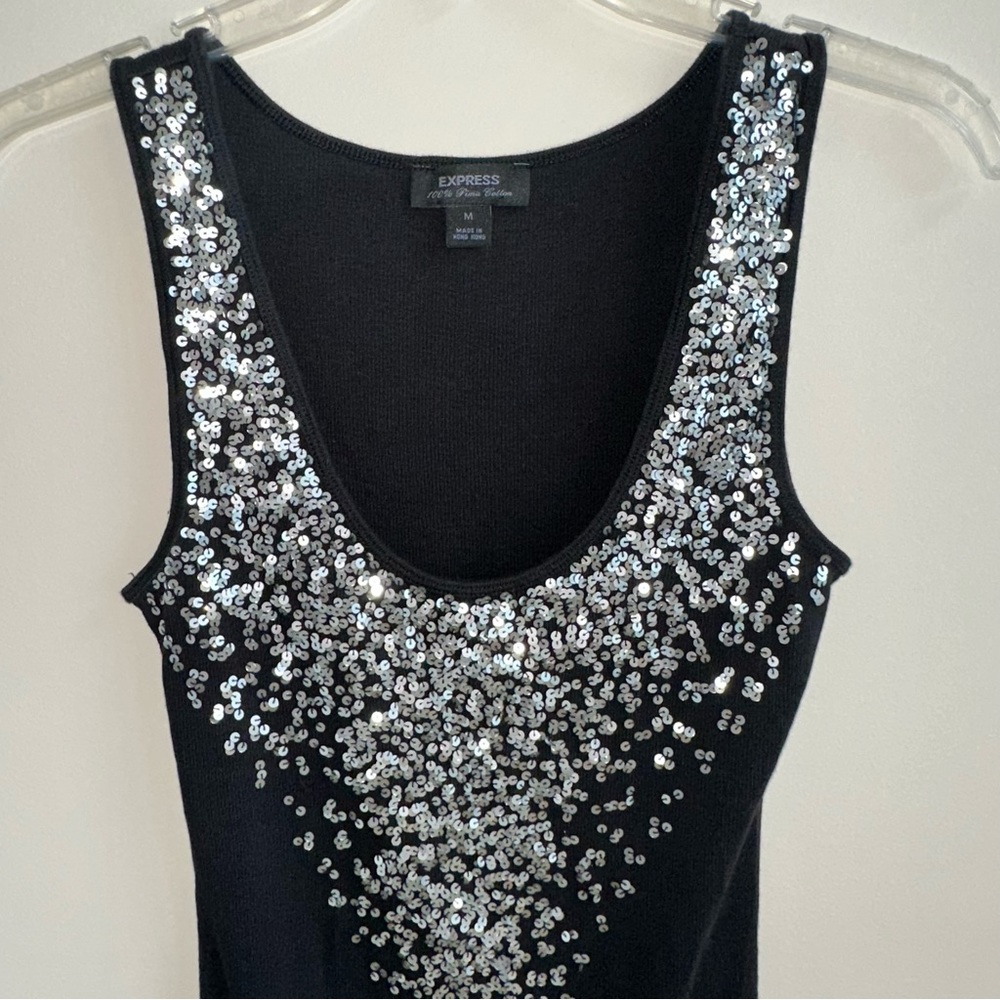 Express Black Sequin Tank Medium - image 2